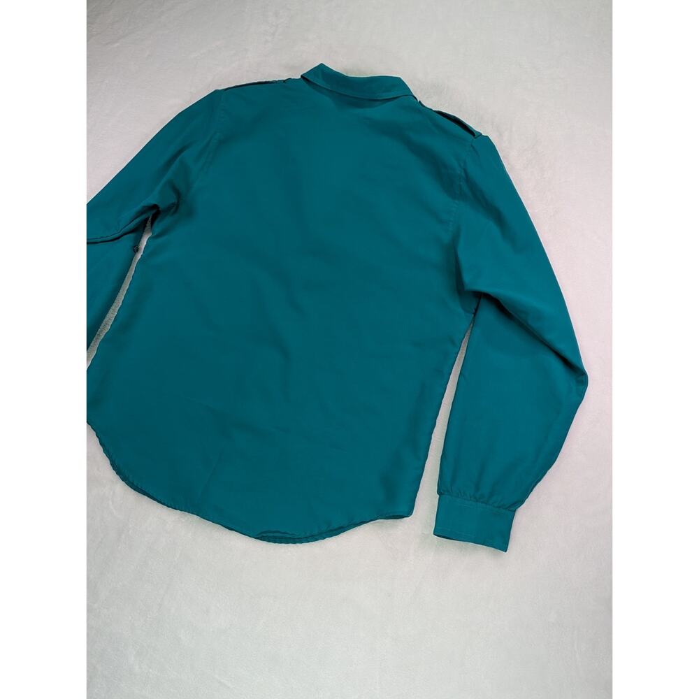 Dianne Von Furstenberg Size 12 Teal Green Safari Style Button Up Blouse VTG 80's - Picture 12 of 16